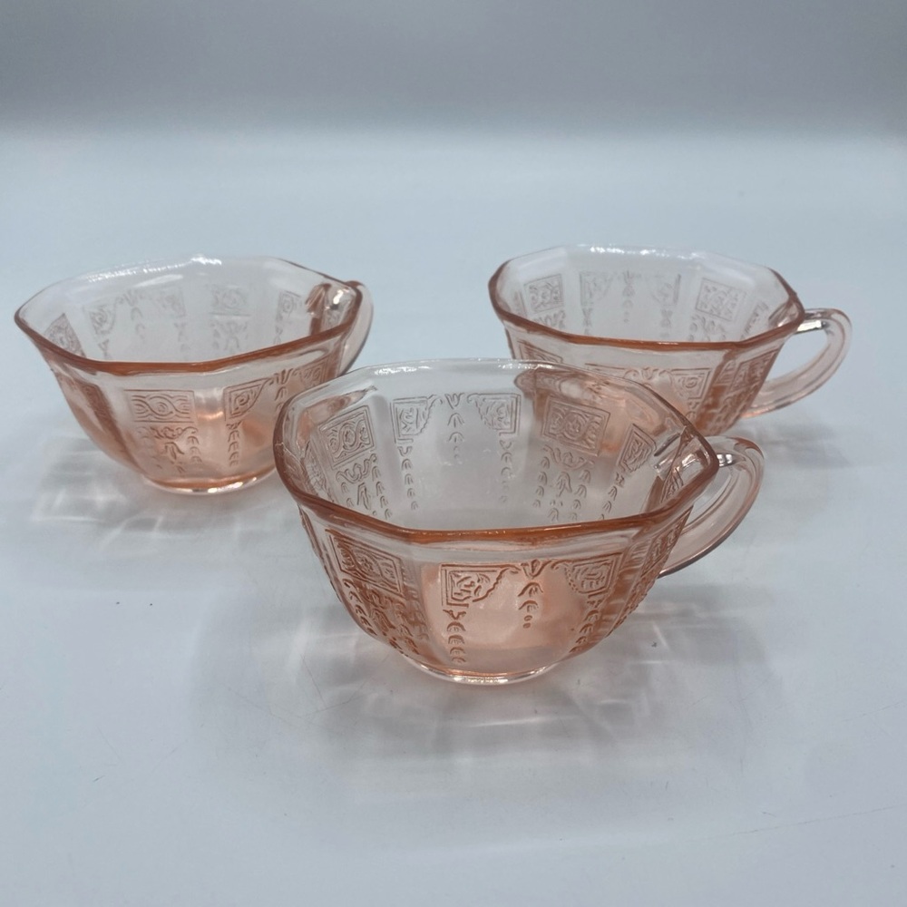 Vintage Pink Depression Glass Tea 3 Cups Princess Pattern by Anchor Hocking Co - Picture 6 of 6